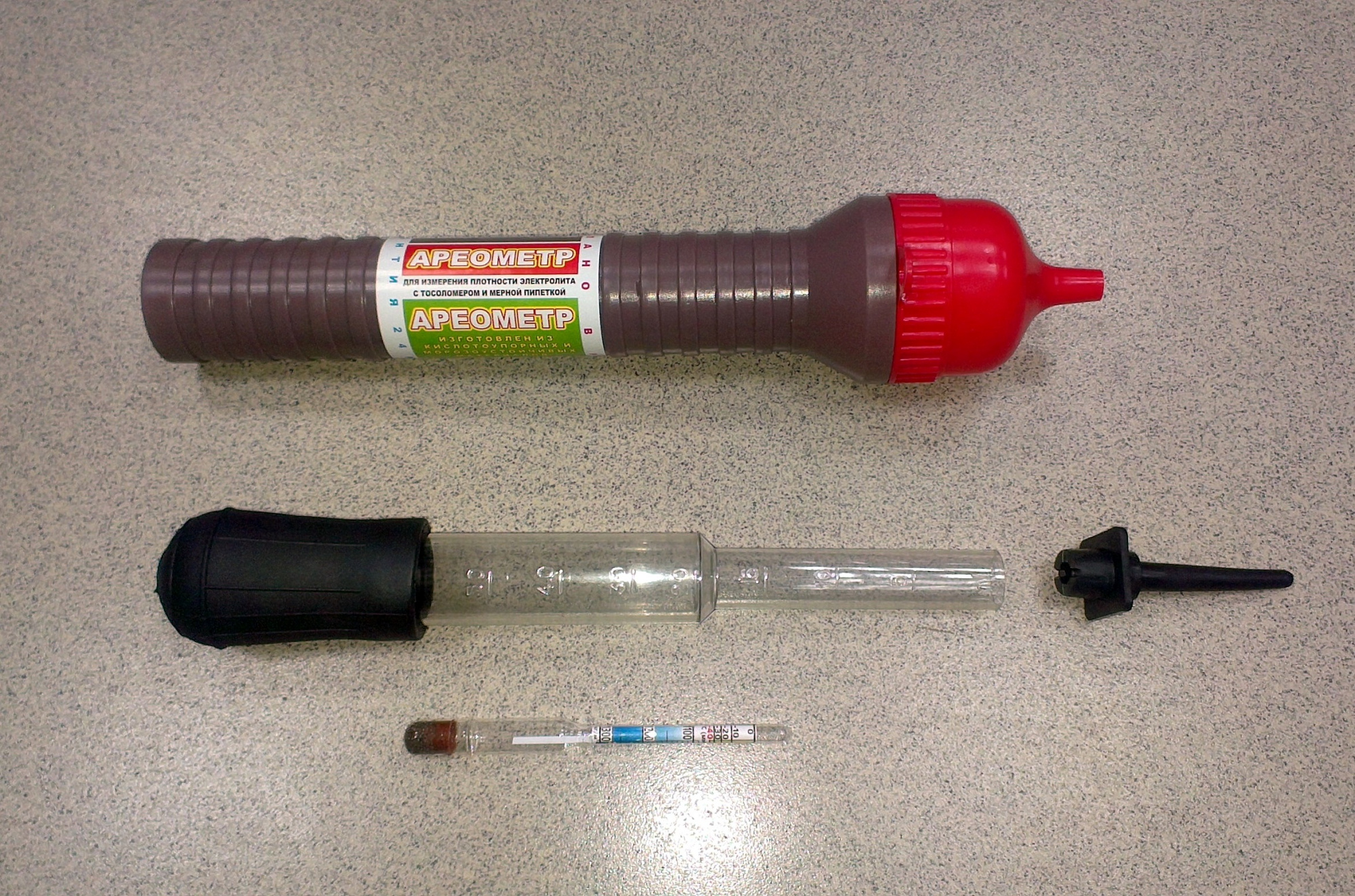 Ареометр для тосола и электролита ( в тубе с воронкой) с мерником